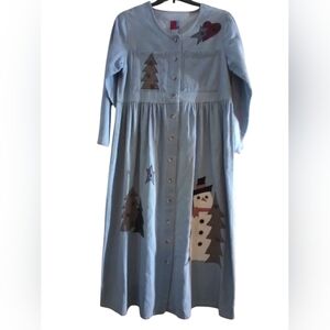 Sun Belt 100% Cotton Womens Denim Jean Button Down Maxi   Dress Size S Patches